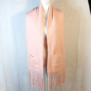Fringed Pink Scarf With Pockets